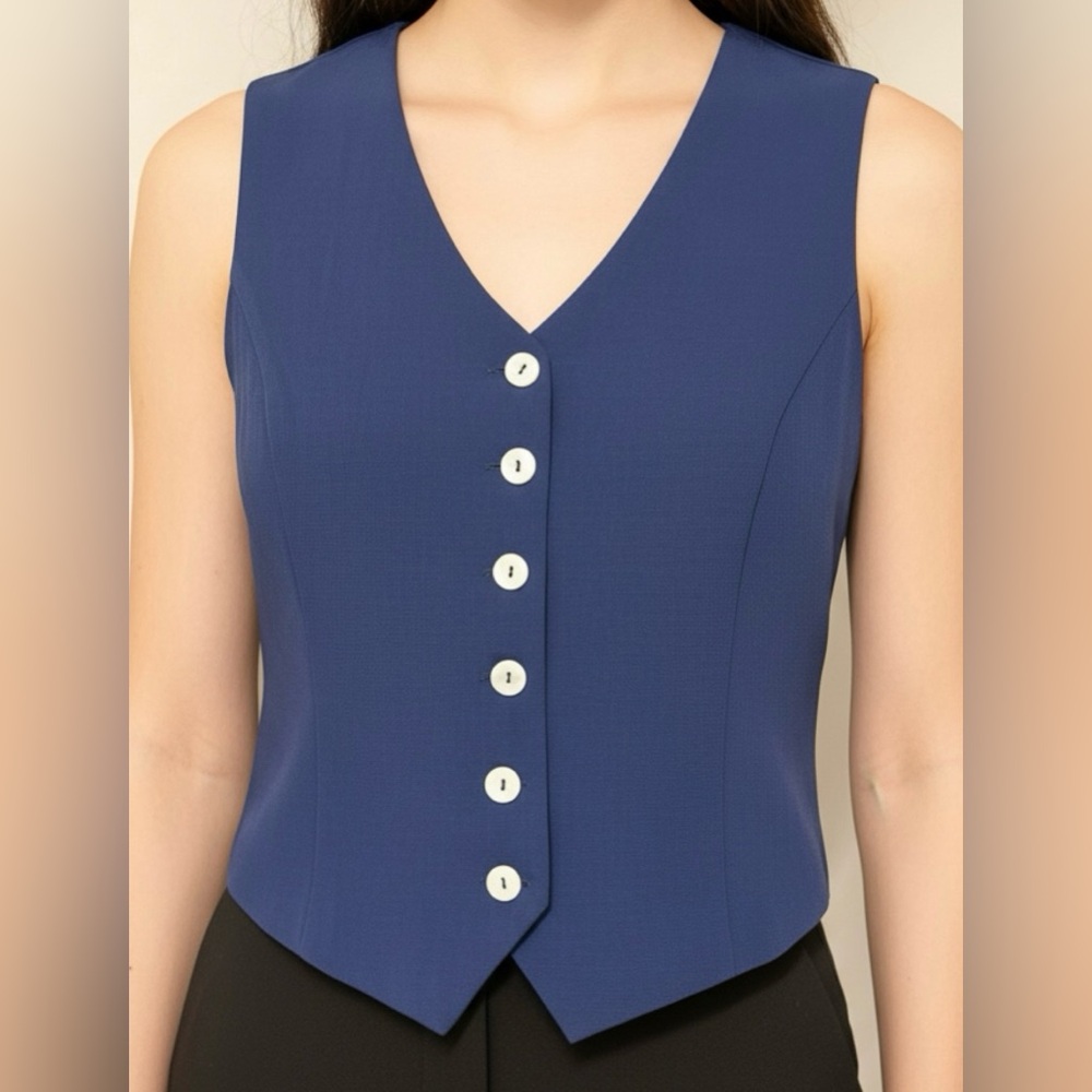 Blue Sleeveless Button-Up Top